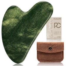 Rena Chris Gua Sha Facial Tools, Natural Jade Stone Guasha Tool Deep-green