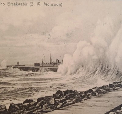 Ceylon Vintage Postcard Colombo Breakwater SW Monsoon c.1910s Sri Lanka A15 - Image 1 of 3