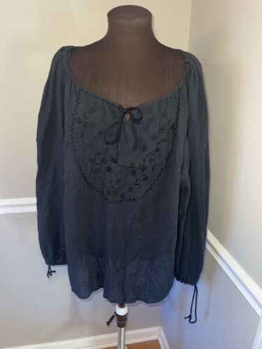 Fashion Bug Black Embroidered Gauzy Shirt Plus Sz 22/24