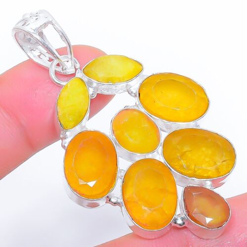 Yellow Onyx Gemstone 925 Sterling Silver Gift Pendant 2.2" I746 - Picture 1 of 4