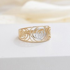 10K Real Gold Large Flower Band Ring