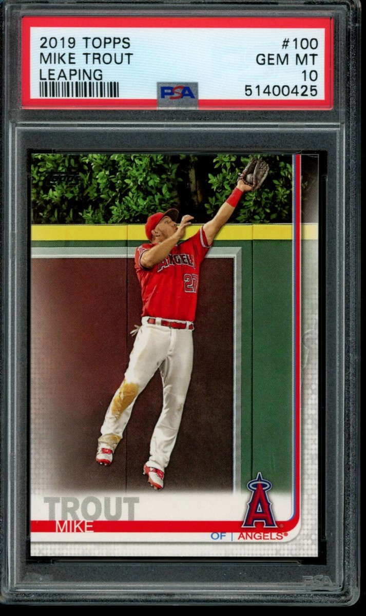 2019 Topps Series 1 Mike Trout #100 PSA 10 Gem Mint Card Leaping