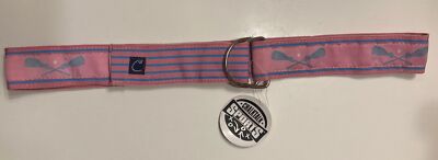Chalktalk Sports Women s Ribbon Belt Lacrosse Pink Blue D Rings 38  Long NEW