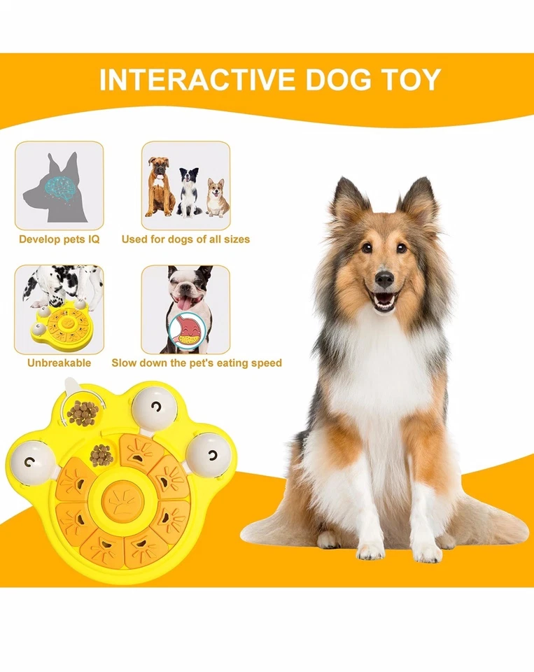 Interactive Dog Puzzle Activity Toy Treat Dispenser With Squeaker YELLOW - Image 2 of 4