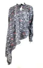 THOMAS WYLDE SUNGLASS PRINT TIE NECK WRAP FRONT ASYMMETRIC SILK TOP SZ.S