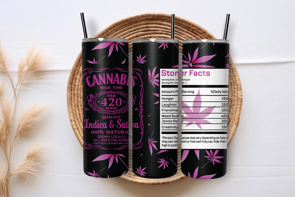 Tumbler Skinny 20oz  w/ Lid & Straw  Weed Leaf Cannabis Marijuana Travel Mug 420