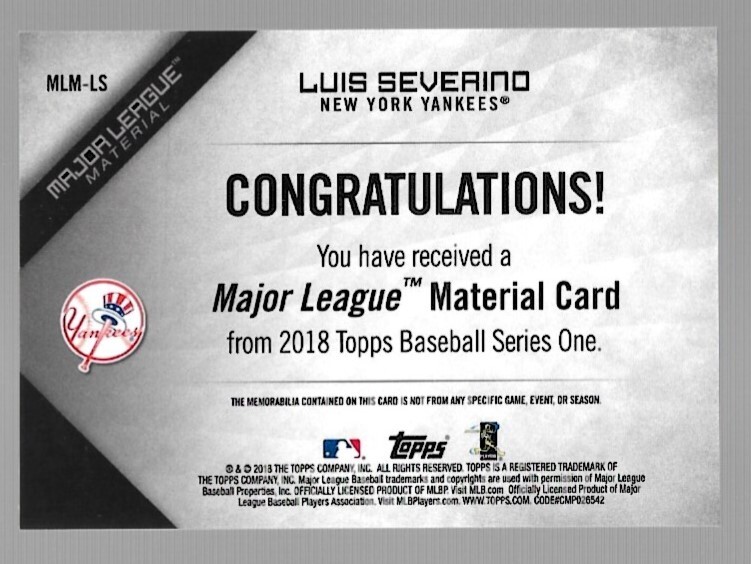 2016 Topps Heritage Luis Severino CLUBHOUSE COLLECTION JERSEY RELIC Yankees eBay