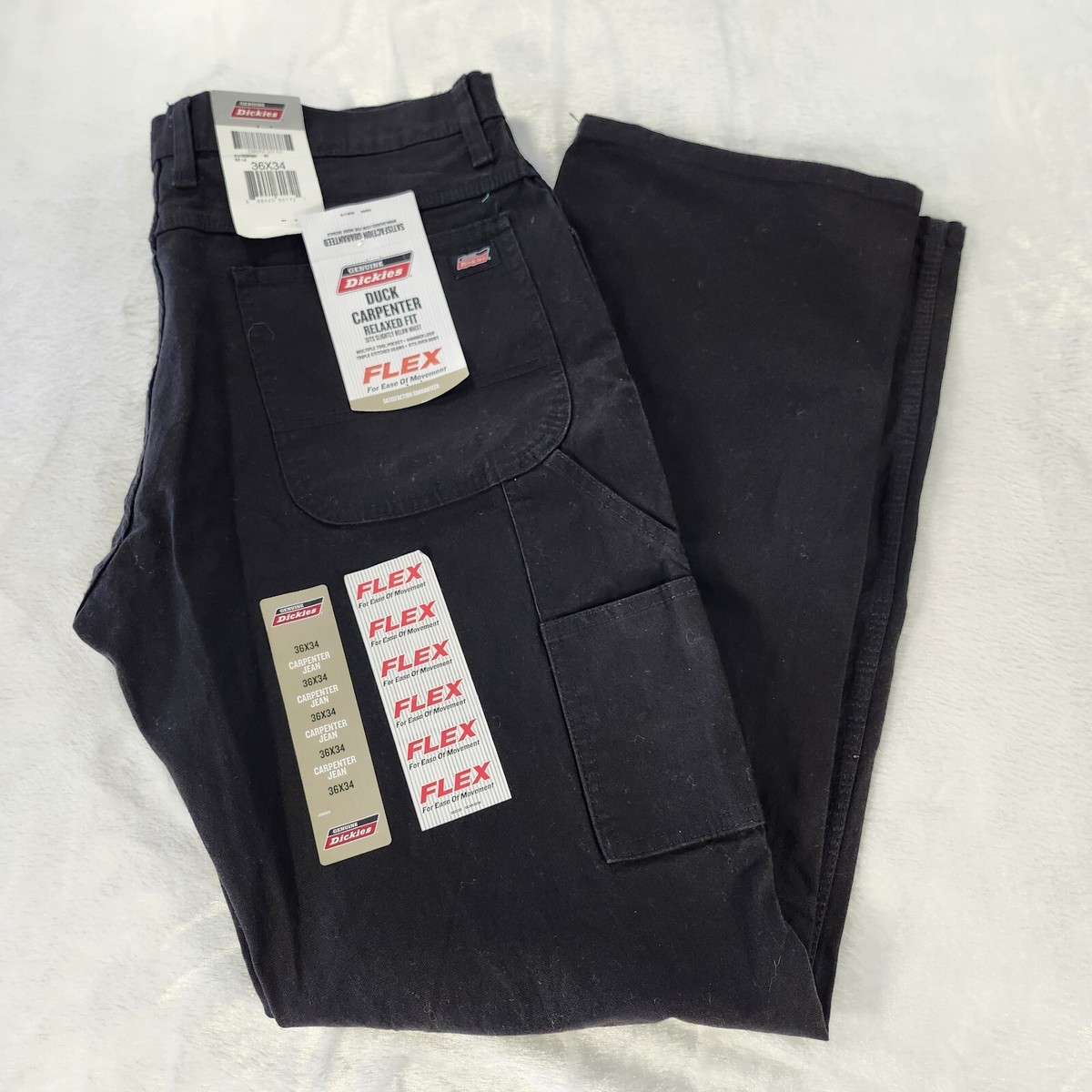 Dickies Duck Carpenter Pants 36x34 Black Relaxed Fit Flex Jeans