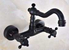 Oil Rubbed Bronze Wall Mount Swivel Bathroom Sink Faucet Mixer Tap Dual Handle