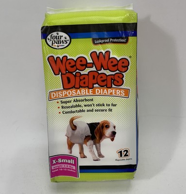 Four Paws Wee-Wee Dog Diapers with Tail-Hole, X-Small, Disposable, 12 Count