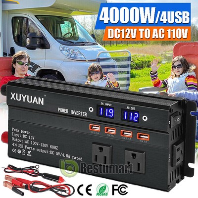 4000W 3000W 4USB Convertidor DC 12V A 120V AC Para Carro Auto Inversor Corriente