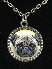 Dog Pug Charm Tibetan Silver with 18" Necklace P1 BIN