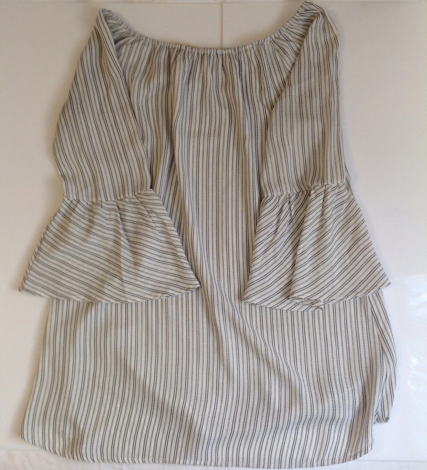 OFF WHITE Abito a tunica bianco sporco grigio scuro elastico a righe senza spalle Jella C taglia S