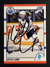 KEVIN LOWE EDMONTON OILERS 1990 SCORE #170 AUTOGRAPHED HOCKEY CARD