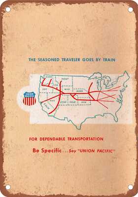 METAL SIGN - 1947 Union Pacific Route Map Be Specific - Vintage Rusty Look