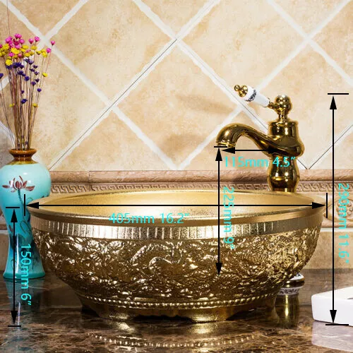 NewEuropeanfashiongold/silverceramicbathroombasinsinkwithwaterfallfaucetspout - Picture 12 of 46