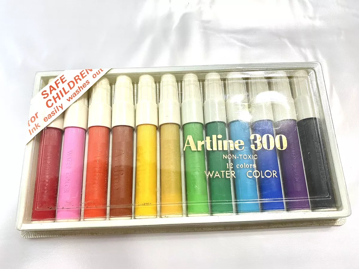 MCM Artline 300 Water Color Markers Set 12 Nontoxic Vintage Japan Oil Art