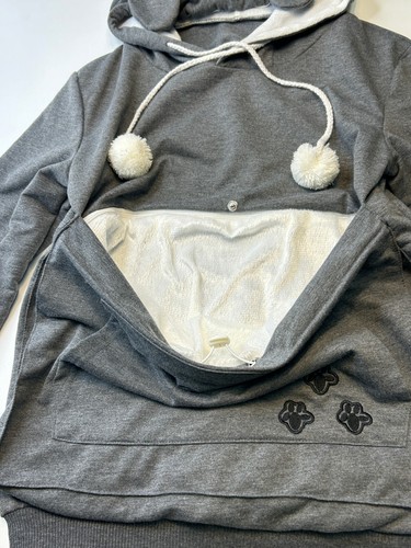 XiongYi Cat Ear Hoodie Girls Size Large Huge Pet Pouch in Front Grey Paw Prints - Picture 5 of 9