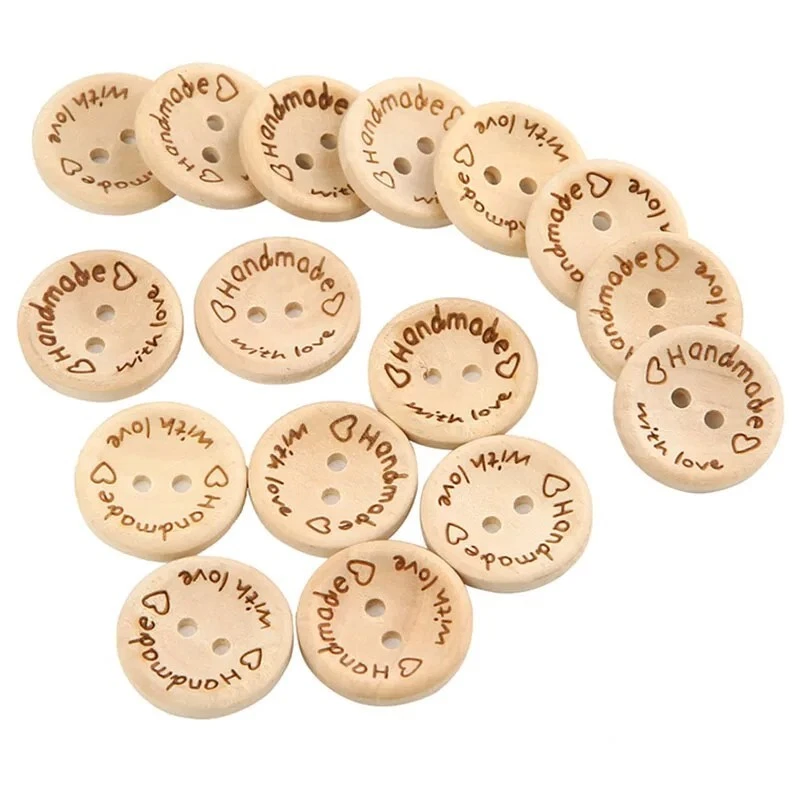 50Pcs Natural Color Wooden Buttons for Handmade Craft, DIY Sewing Accessories - Image 2 of 4