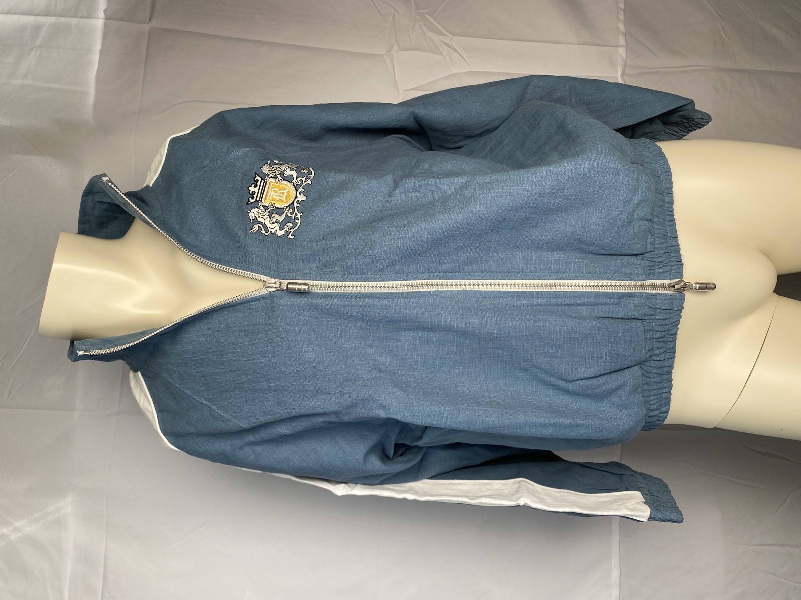 Rhude x POTN Pale Blue Linen Flight Jacket with Two-Way Zipper Size XL