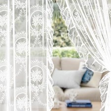 Lace Curtains 95 inches Long - 2 Panels Rose 52"W x 95"L Pack of 2 White