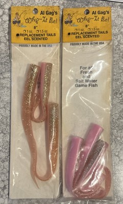 2 Packs Al Gag s Whip It Eel 8  Replacement Tails Eel Scented NOS Pink Glitter