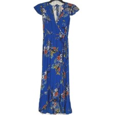 Band Of Gypsies blue Floral Ruffled faux Wrap Front midi dress M boho hippie