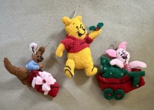 Vintage Handmade Winnie The Pooh Piglet Roo Felt Embellished Ornaments 