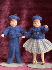 Lot of 2 Antique German Hertwig Miniature All Bisque Flapper Dollhouse Dolls