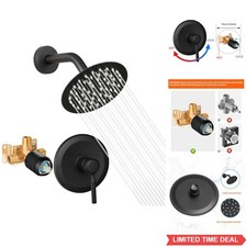 Matte Black Shower Head Faucet Set 6 Inch Rain Rainfall Valve Trim Kit