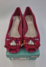 Clarks Cadiz Peep Suede Raspberry Pink Ballet Pumps Shoes Jewel Size 5.5