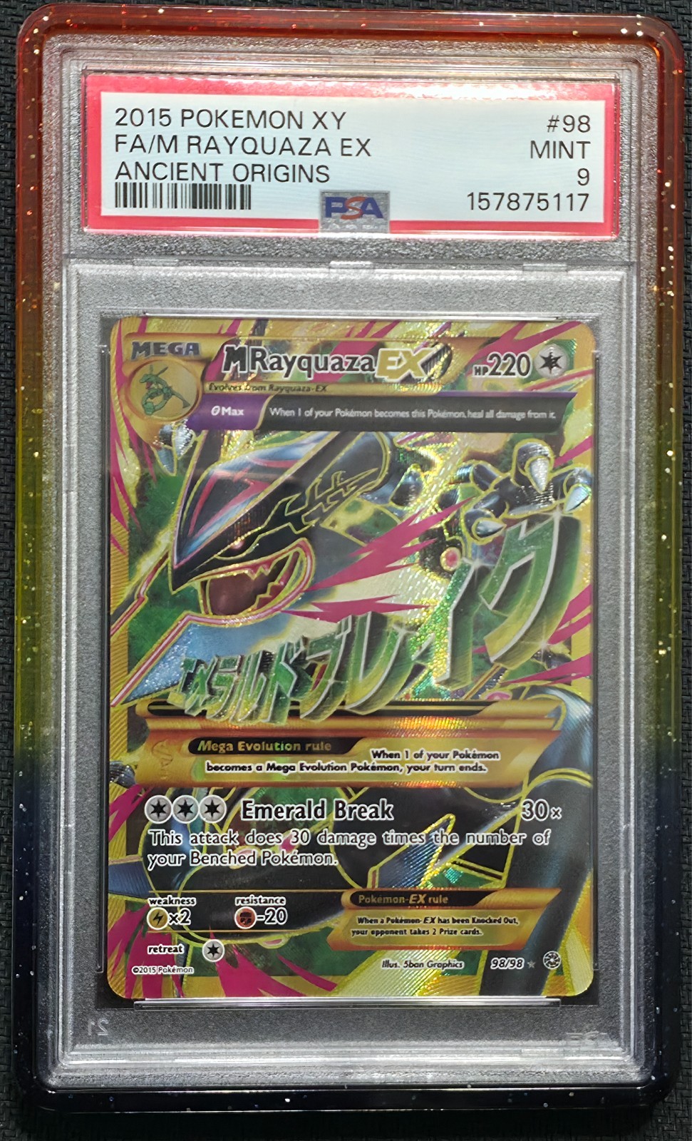 2015 POKEMON XY ANCIENT ORIGINS #98 FULL ART/M RAYQUAZA EX PSA 9 NEW CERT