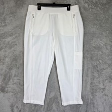 Chico's Pants Womens 2 White Microfiber Cargo Crop Elastic Waist Zipper Pockets