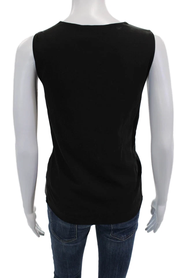 Regata Vince feminina preta de couro de cordeiro decote em V tamanho 12 - Imagem 3 de 4