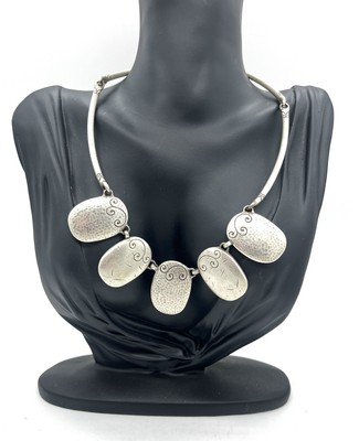 Vintage Brighton Natural Elements Brushed Silver Oval Pendant Necklace 16 
