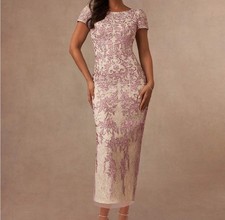 Size 12 Dusty Pink and Cream Dress by Azazie with Lace Overlay