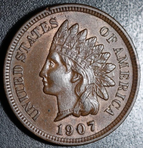 1907 INDIAN HEAD CENT - With LIBERTY & Near 4 DIAMONDS - AU UNC