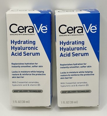 LOT OF 2 Cerave Hydrating Hyaluronic Acid Face Serum - 1oz/30ml Each