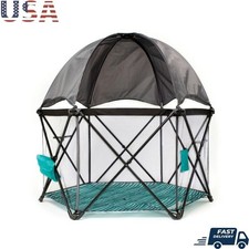 Portable Baby Playard Indoor Outdoor Canopy Removable Washable Mesh Compact Fold