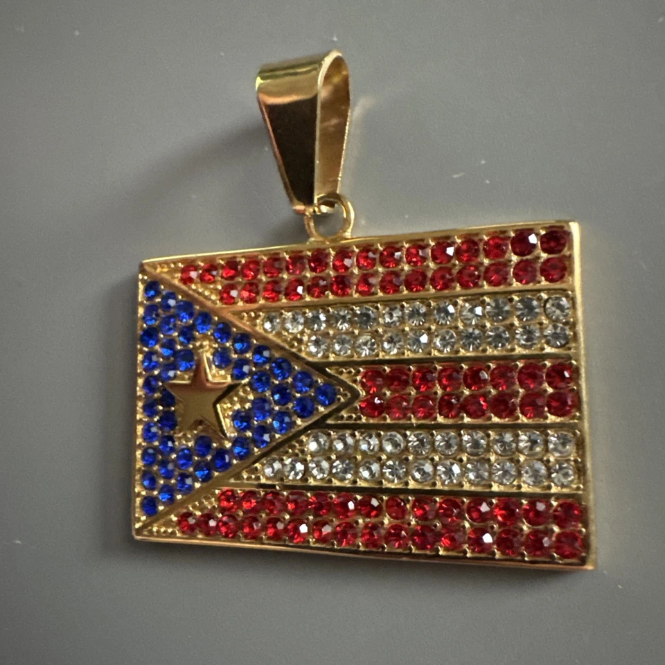 Colgante Bandera Puerto Rico Chapado en Oro Acero Inoxidable 24 Pulgadas Cadena Collar Regalo Foto 2 de 4
