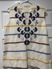 Tory Burch Women Avery Cotton/Linen Embroidered Tunic Size 8 In Good Condition