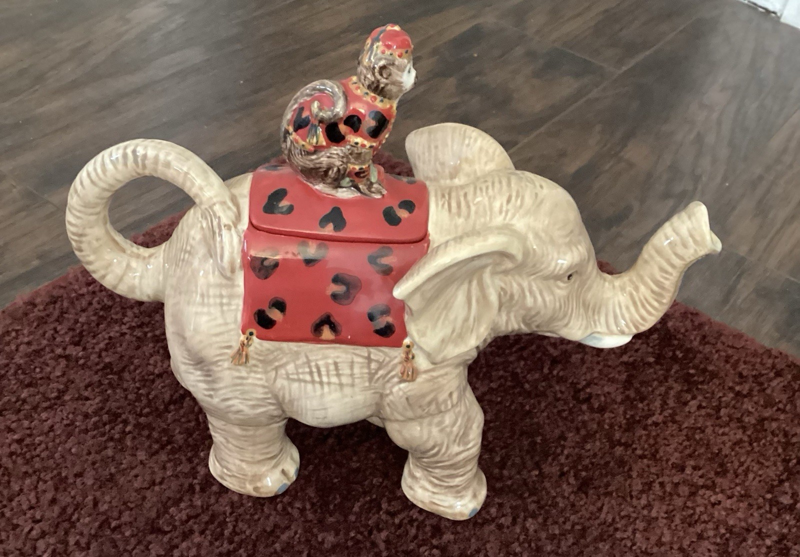 Teapot Vintage Ceramic Elephant With Monkey Clay Art