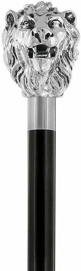 MANGO VICTORIANO PLATA LATÓN LIÓN HAED 3 PLIEGUES BASTÓN MADERA NEGRO Foto 3 de 4