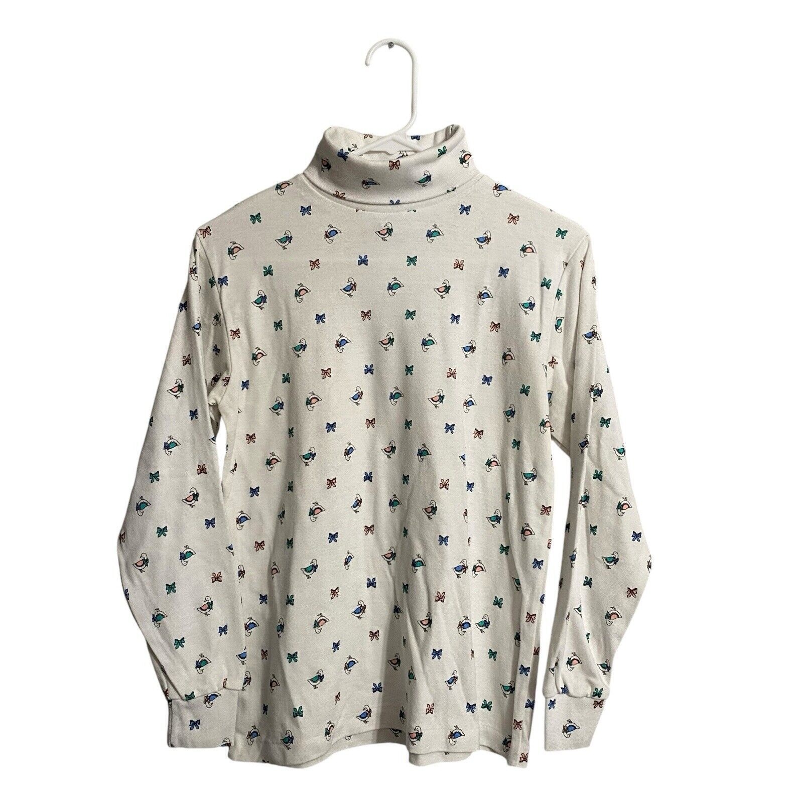 Vintage Steppingstones Turtleneck Shirt Duck & Bow All Over Print Top Women’s S