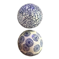 PIER 1 Vintage Ceramic Carpet Ball Orb Sphere (set of 2) floral home decor