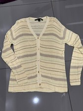 Linda Allard Ellen Tracy Yellow Striped Knit Top Cardigan Sweater $298. Sz M