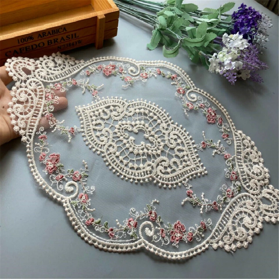2PCS Rose Embroidered Tablecloth Lace Round Table Cover Wedding Dinner Decor DIY - Image 2 of 4