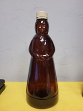 VINTAGE Mrs. Butterworth amber brown glass pancake syrup 11.25" bottle white cap