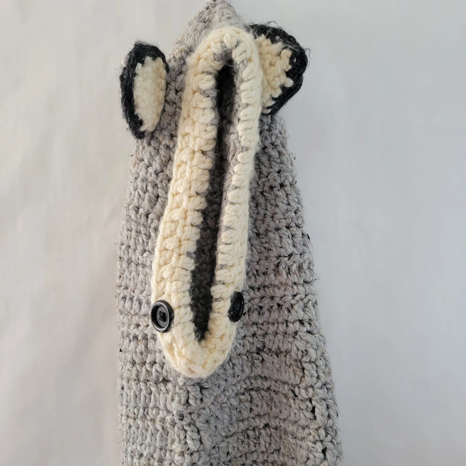 Ganchillo a mano con capucha orejas de gato de zorro capucha sombrero bebé niño niño gris/crema negro corbatas Foto 2 de 4