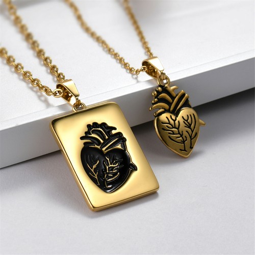 2pcs Couples Men Women Stainless Steel Dog Tag Heart Puzzle Pendant Necklace Set - Picture 14 of 25
